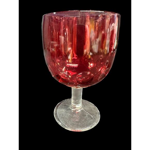 Vintage Bartlett Collins Red Cranberry Flash Thumbprint Water Goblet Lot Of 3 - Picture 4 of 11